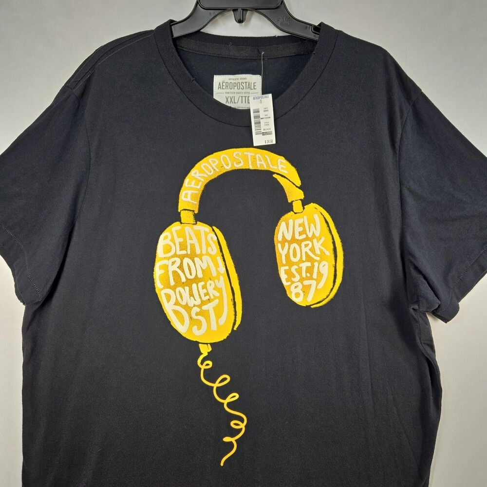 NEW Vintage Aeropostale Beats Factory Distressed Black T-Shirt 2XL Streetwear